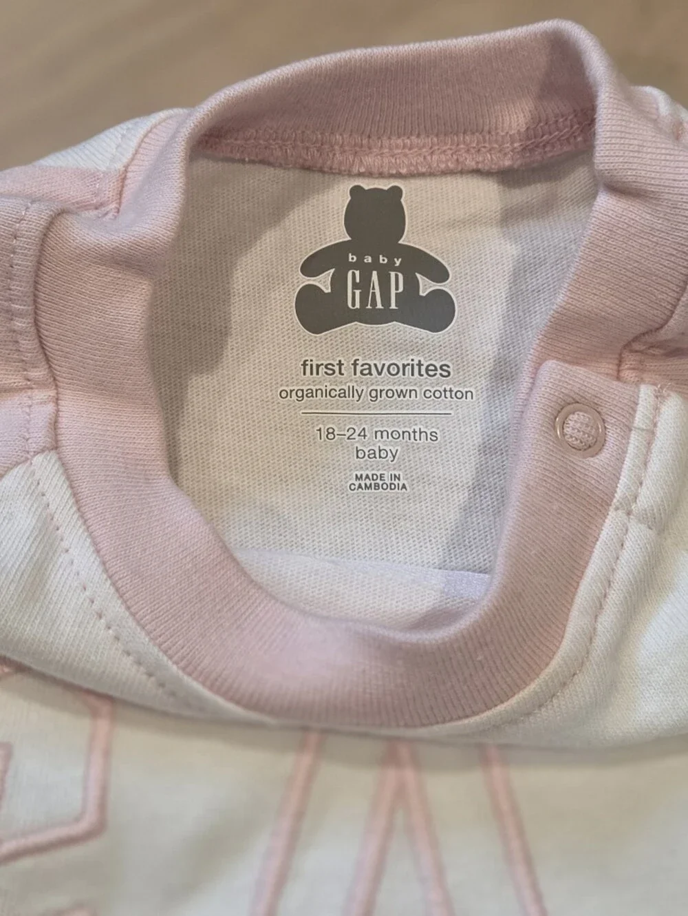 NWT Baby Gap Pink Arch Logo Raglan Bodysuit 18-24M
